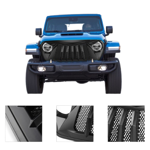 2018 - 2023 Jeep Wrangler JL JT Matte Black Front Bumper Shark Grille